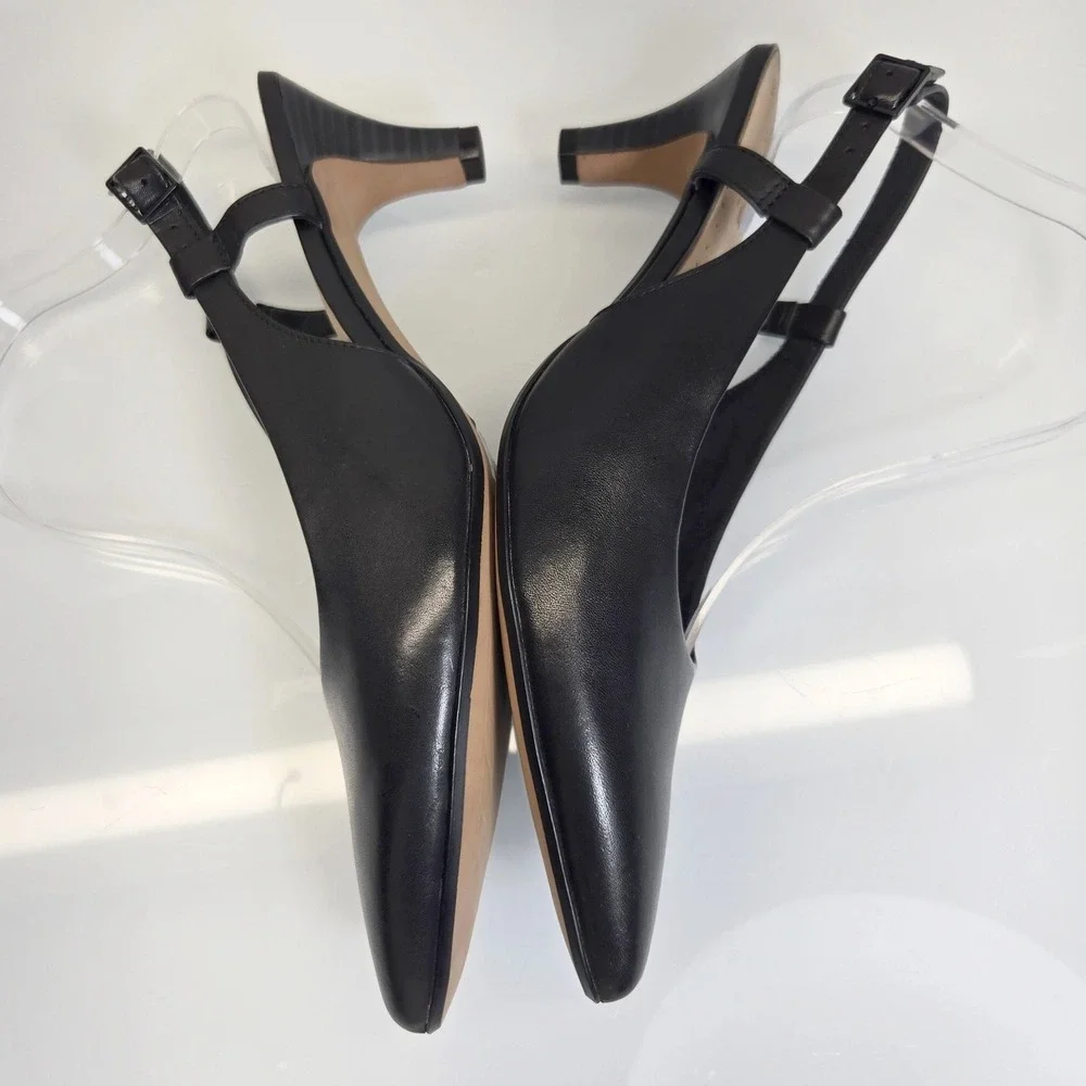 Clarks Linvale Loop Slingback Kitten Heels 11.5M‎ Black Leather Comfort Office